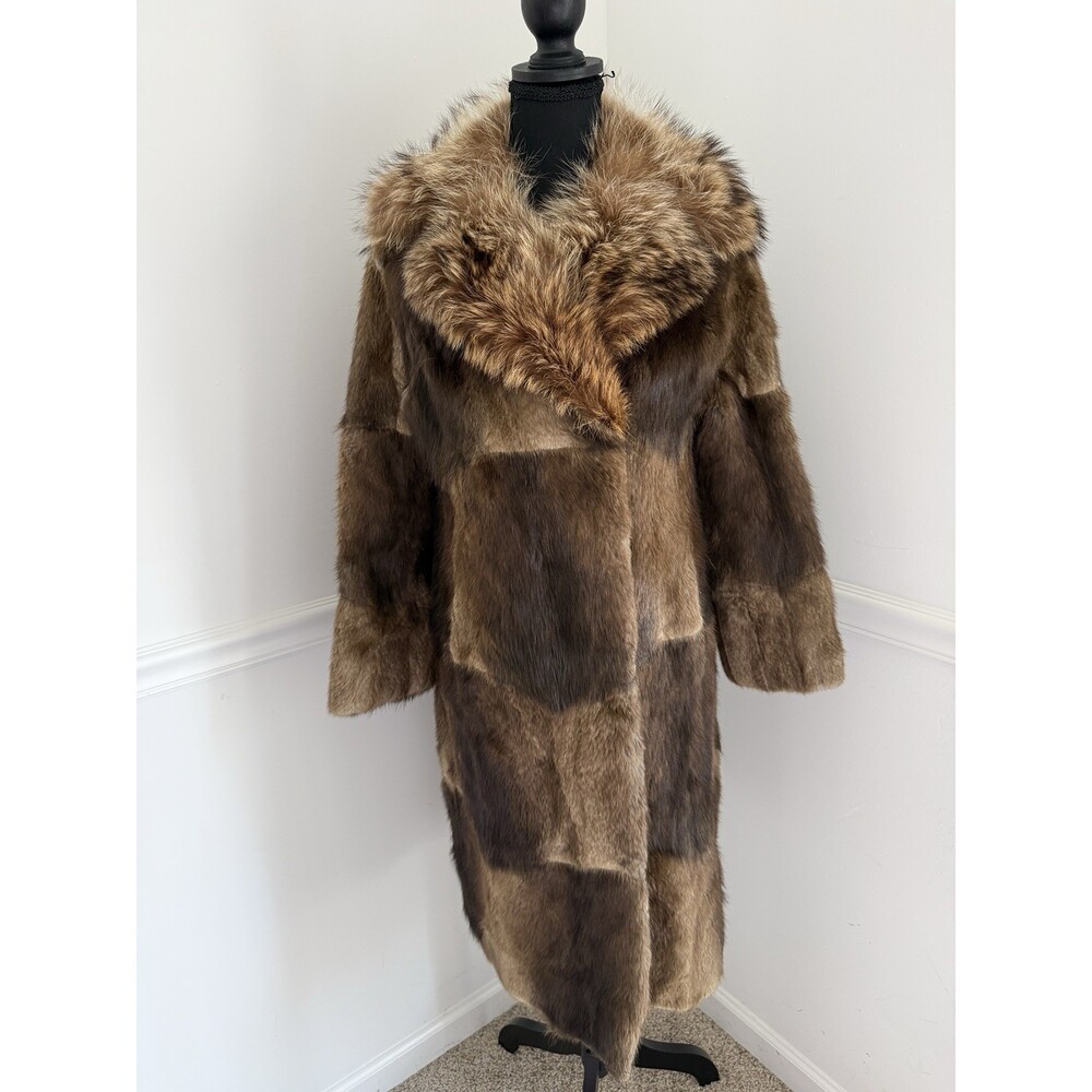 Vintage Roy‎ H. Bjorkman Fox & Muskrat Fur Long Coat S - AS IS For Repair